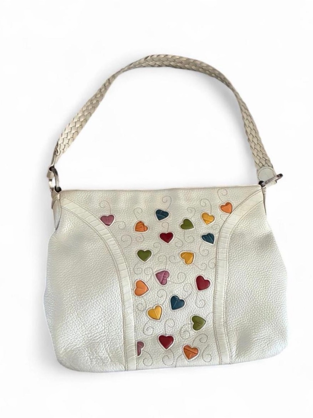 Brighton Fresca MultiColor Croc Heart White Leather Shoulder Bag
